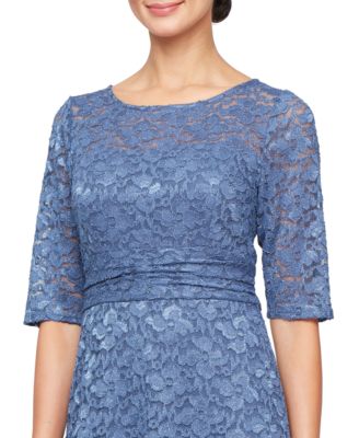 パーティードレス Lace Elbow Sleeve Fitted Dress SL Fashions Women's Glitter-Lace Elbow-Sleeve A-Line Dress