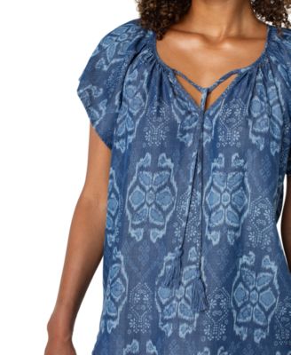 Petite Flutter-Sleeve Tie-Front Woven Top