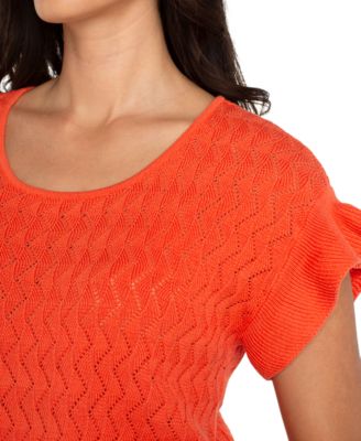 Women's Pointelle Ruffle-Trim Sweater