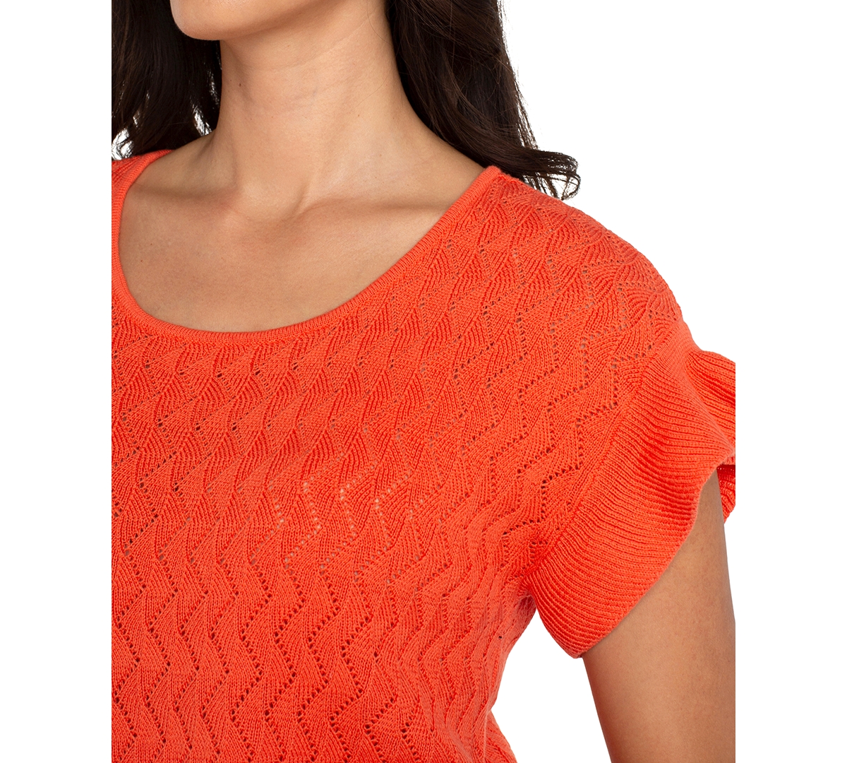 Liverpool Los Angeles Women's Pointelle Ruffle-trim Sweater