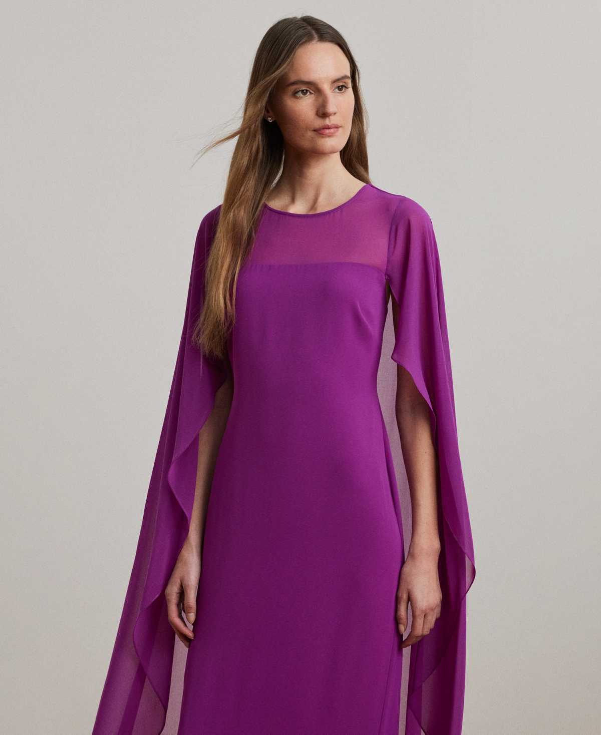 Ralph Lauren Cape Georgette Gown In Purple