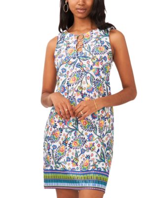 MSK Women's Sleeveless Mixed-Print Keyhole-Neck Shift Dress