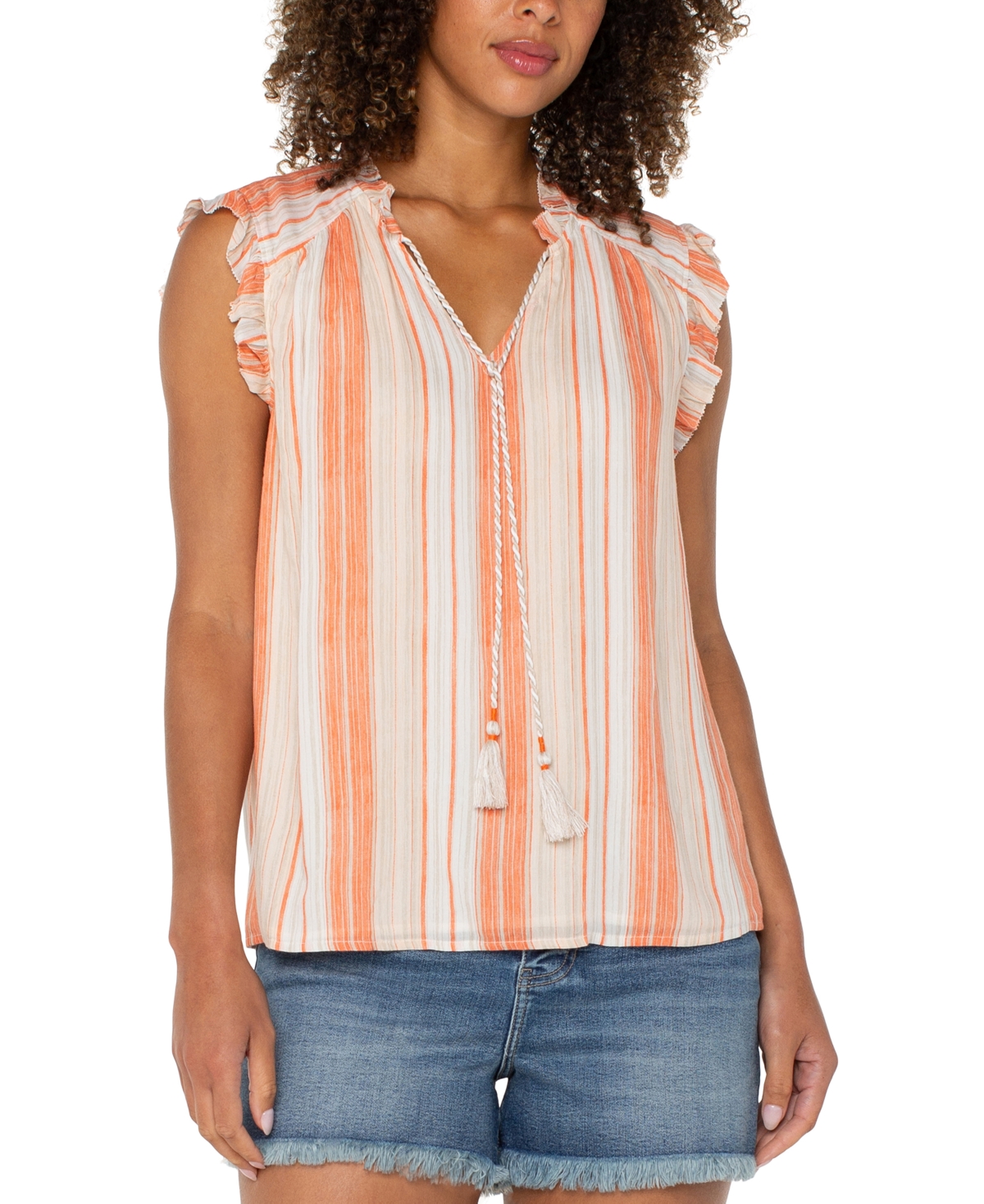 Liverpool Los Angeles Stripe Ruffle Sleeveless Top