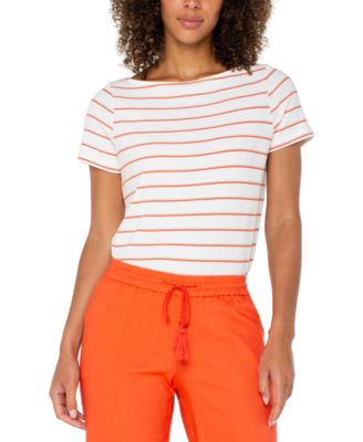 Liverpool Los Angeles Womens Striped Boat Neck T Shirt P Xs 3x In White
