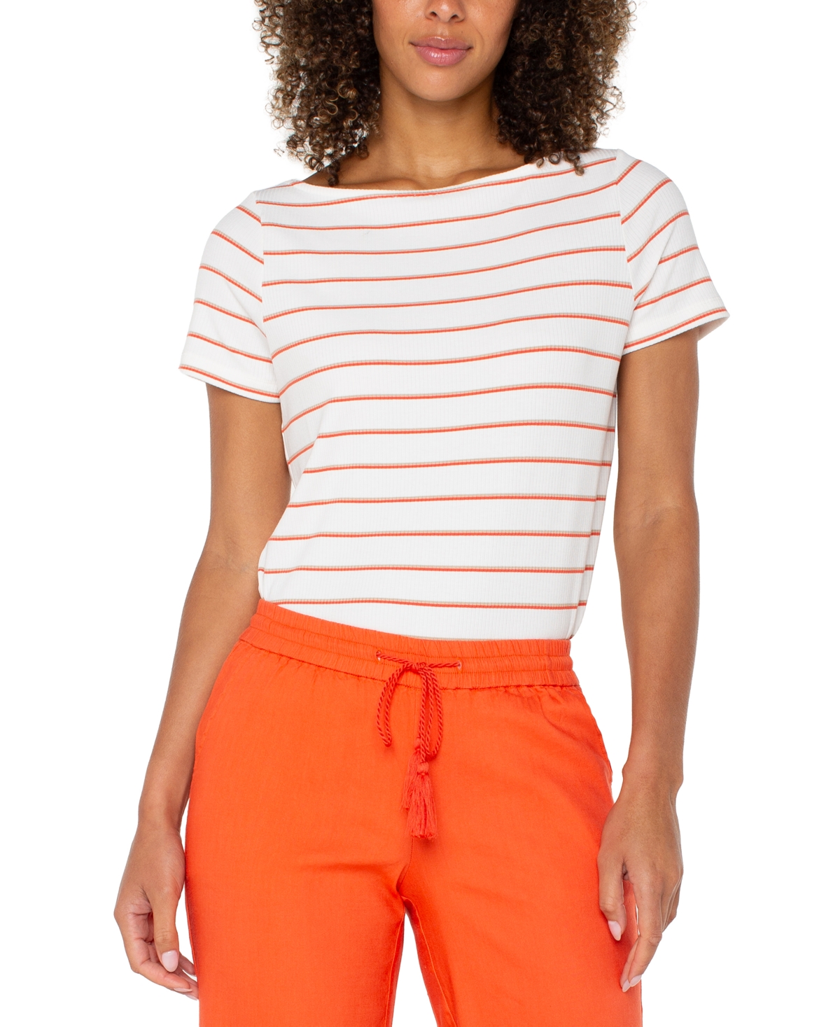 Women's Striped Boat-Neck T-Shirt - Clementine Stripe