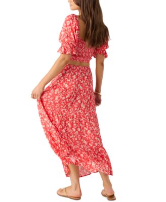 Juniors' Luciana Printed Smocked-Waist Tiered Skirt