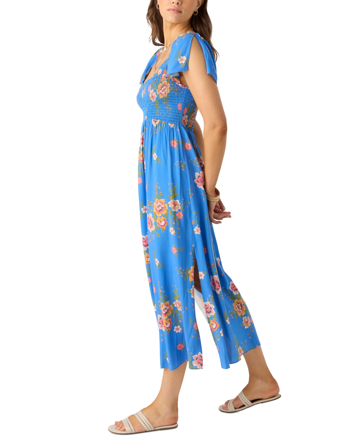 O'neill Larissa Floral Smocked Midi Dress In Blue