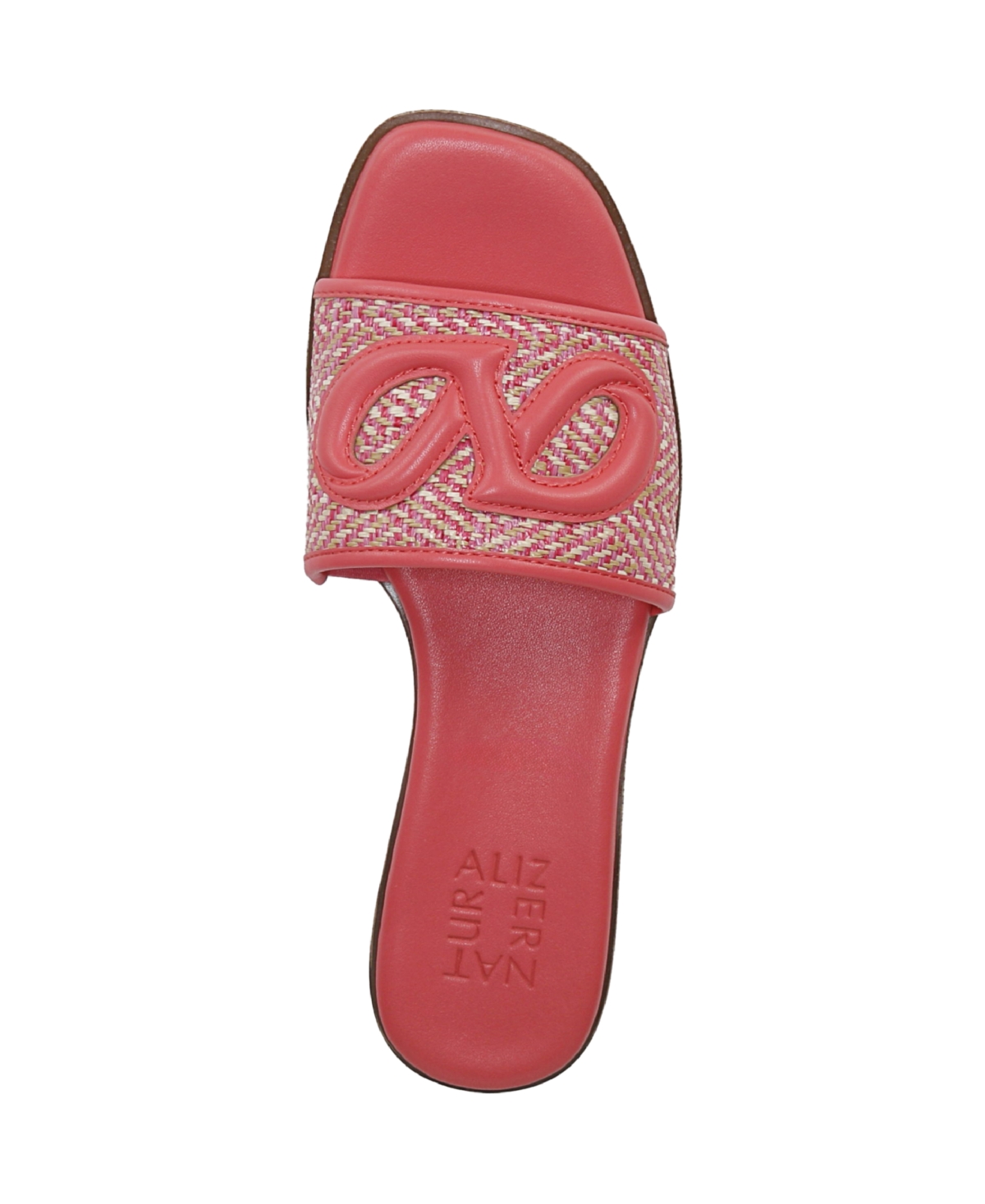 Naturalizer Genevieve Slide Sandal In Sunset Coral Pink Woven Fabric,faux Leat