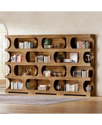 71" Tall Bookcase Set of 2, 4-Tier S-Shaped Bookshelf, Wood Decorative Storage Shelving, Modern Freestanding Display Shelves, Large Library Book Shelf Unit for Home Office Living Room Bedroom