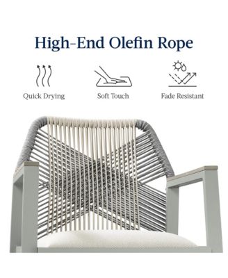 Set of 2 Indoor/Outdoor Aluminum, Woven Rope Swivel Barstools w/ Armrests