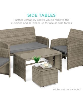 Set of 2 Wicker Ottomans, Multipurpose Furniture w/ Removable Cushions, Steel Frame