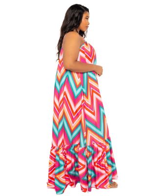 Plus Size Chevron Voluminous Maxi Dress