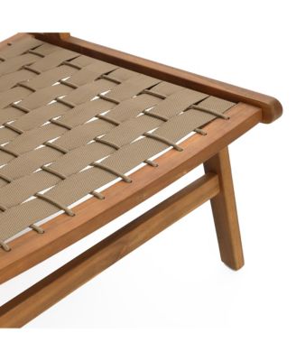 Outdoor Acacia Wood Woven Back and Seat Armless Deck Chair