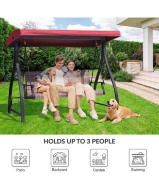 Outdoor Rattan Patio Swing with Adjustable Canopy, Built-in Quick-drying Foam Seat, Stylish Design,for Porch,Garden,Yard
