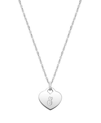 Girls Children's Sterling Silver Heart & Engraved Initial 12-14" Necklace