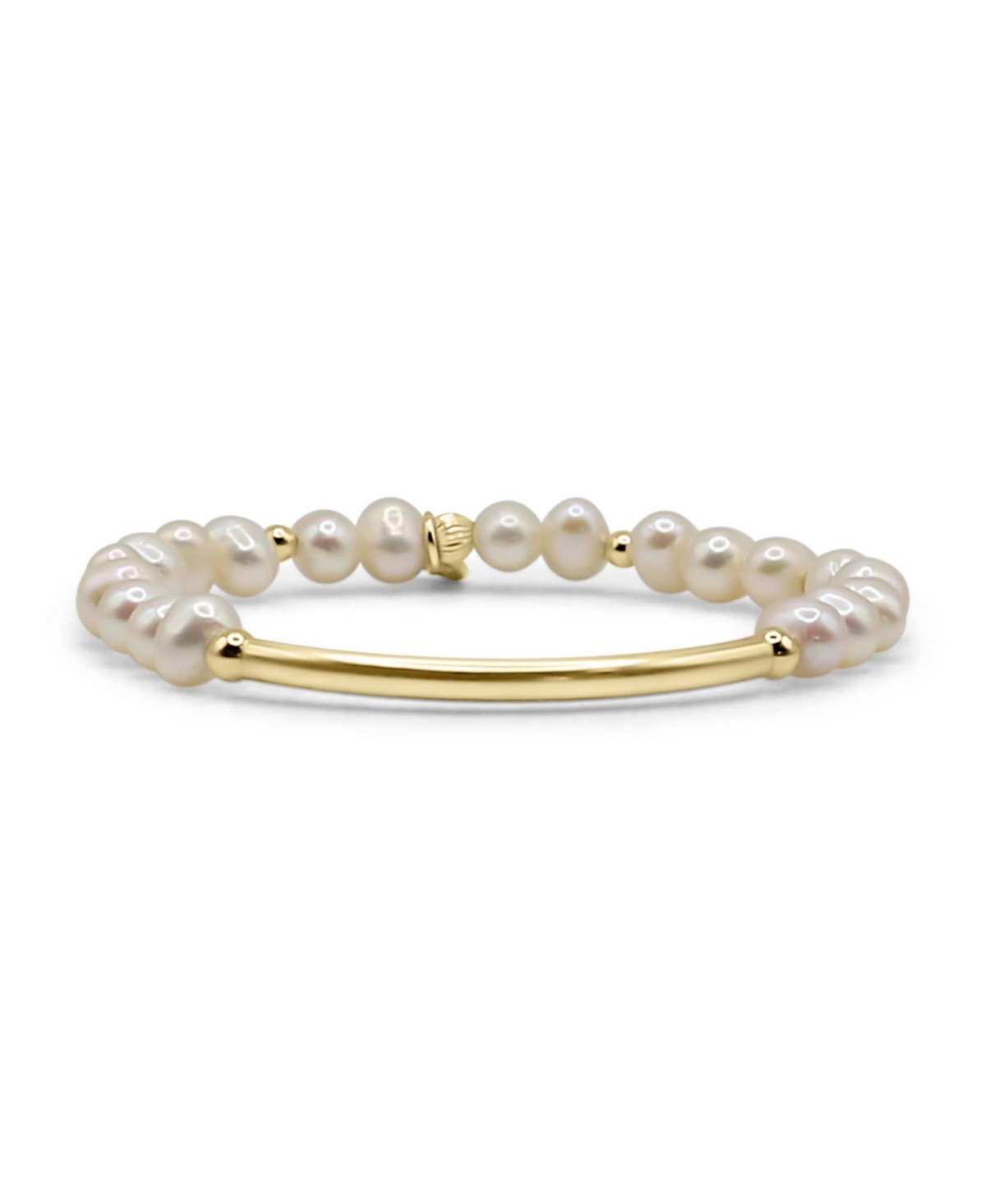 Non-Tarnishing 3mm Gold Filled Beads and Bar, with Fresh Water Pearls, Stretch Bracelet