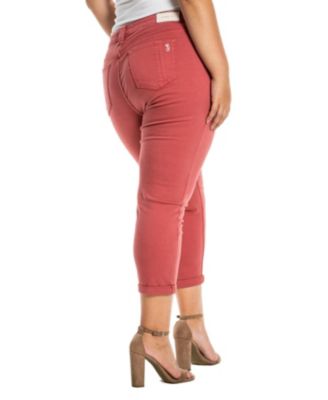 Plus Size Color Mid rise boyfriend rolled in 25.5" inseam - Cayenne