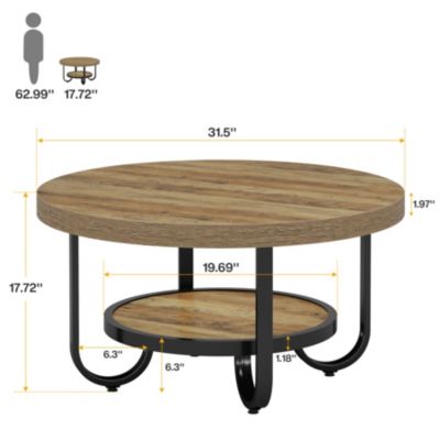 31" Single-Piece Metal Coffee Table with Storage Shelf and Curved Legs