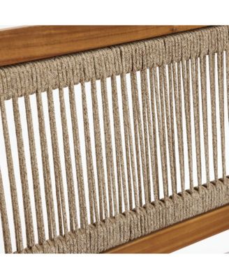 Outdoor Acacia Wood Rope Back Armchairs with Cushions, Set of 2