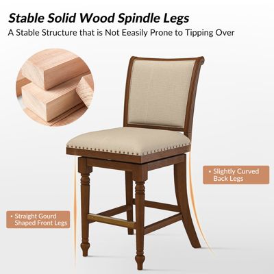 Blerona Farmhouse Swivel Bar Stool With Nailhead Trims