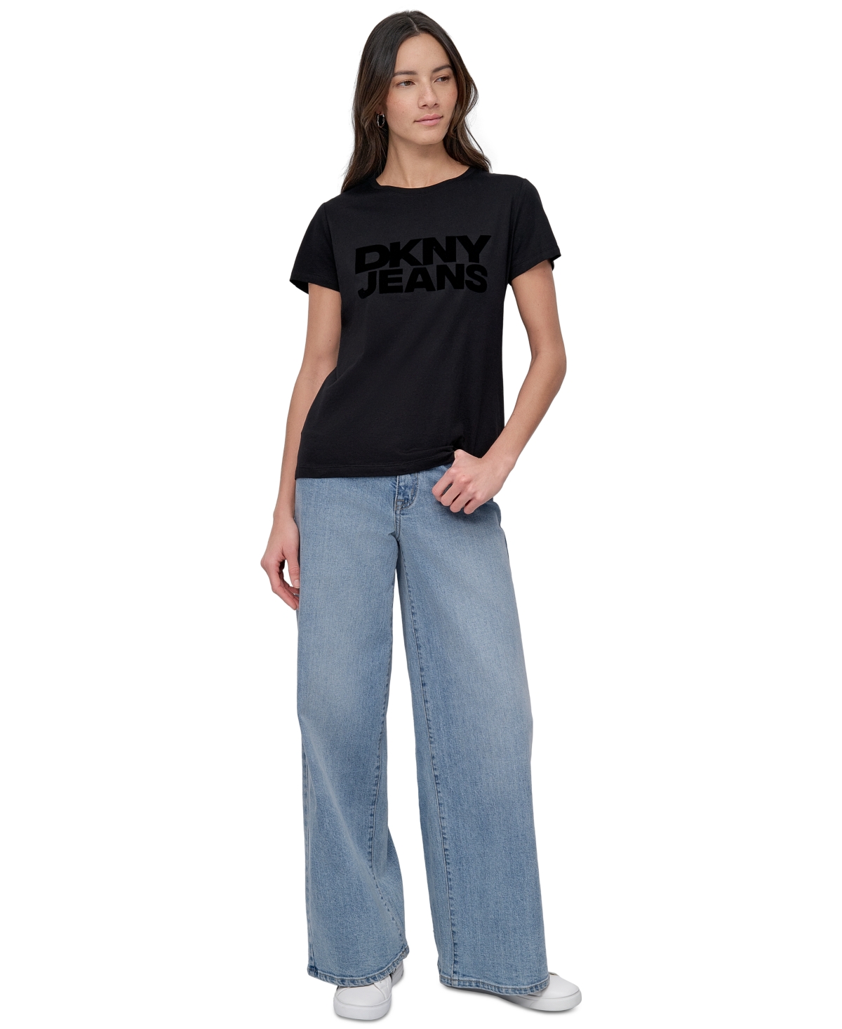 DKNY JEANS WOMEN'S FLOCKED LOGO CREWNECK T-SHIRT 