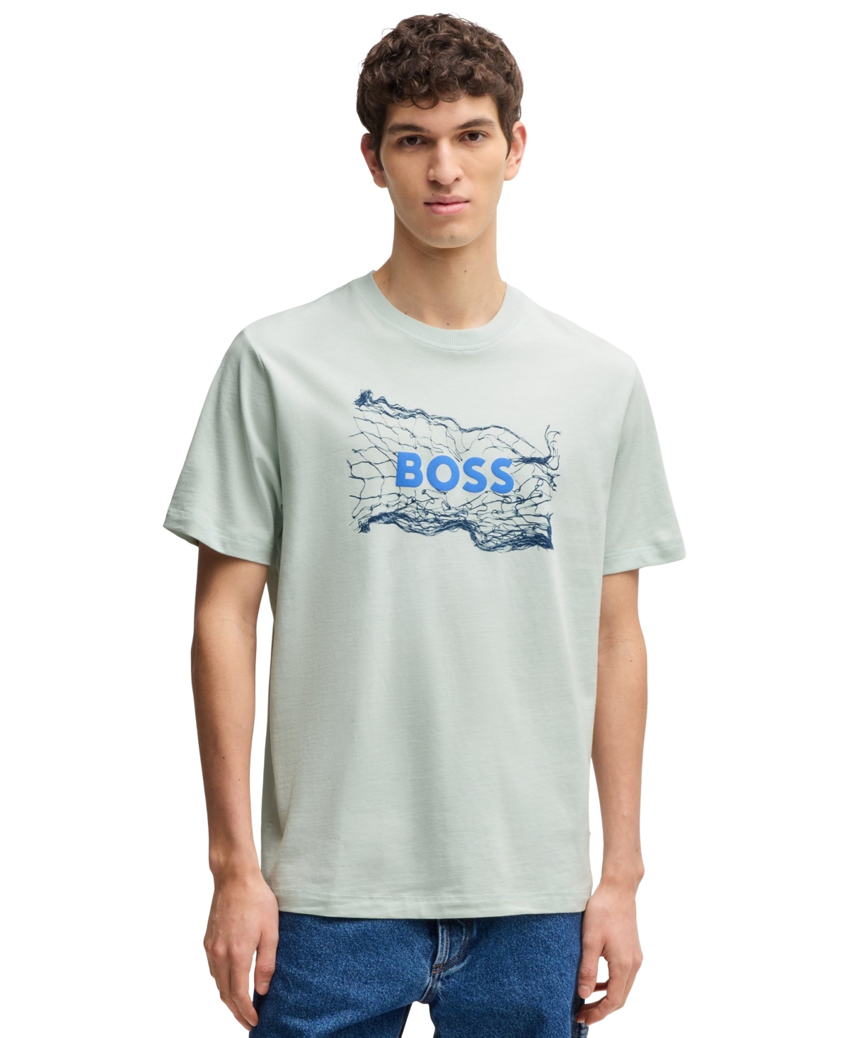 Hugo Boss Cotton-jersey T-shirt With Logo Artwork In Open Blue