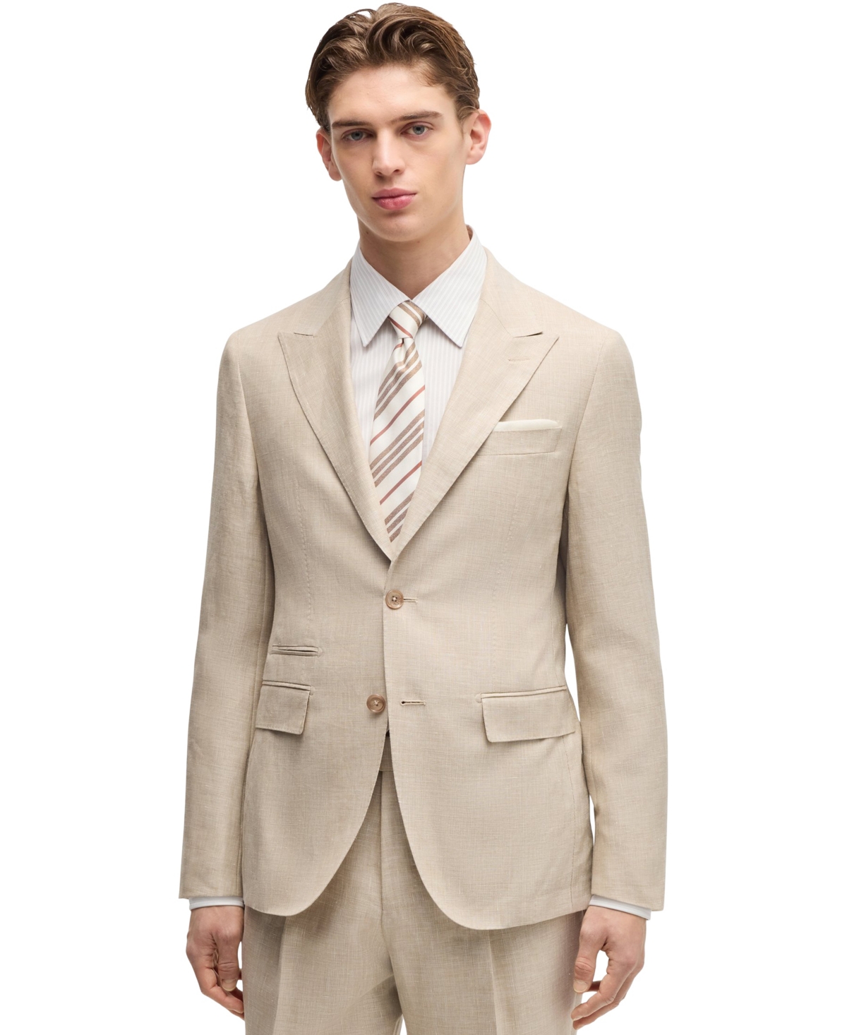 Hugo Boss Boss By  Men's Linen-blend Slim-fit Checked Suit In Open Brown