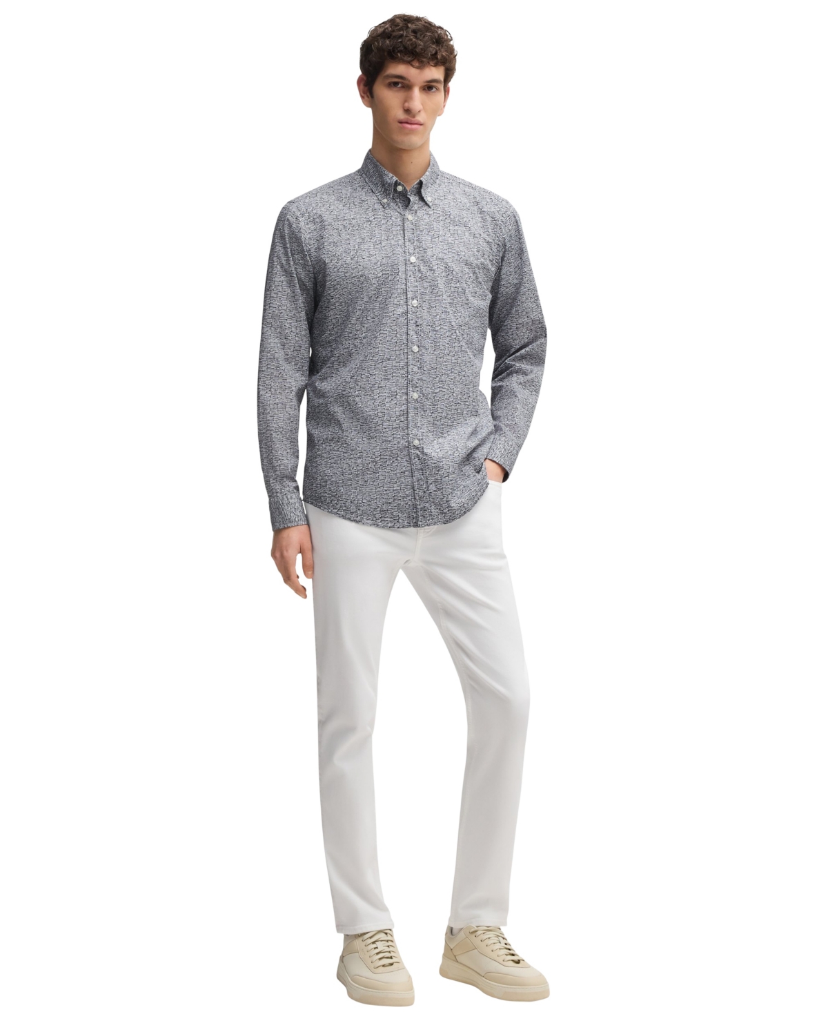 Hugo Boss Boss By  Men's Printed Cotton Poplin Regular-fit Shirt In Gray