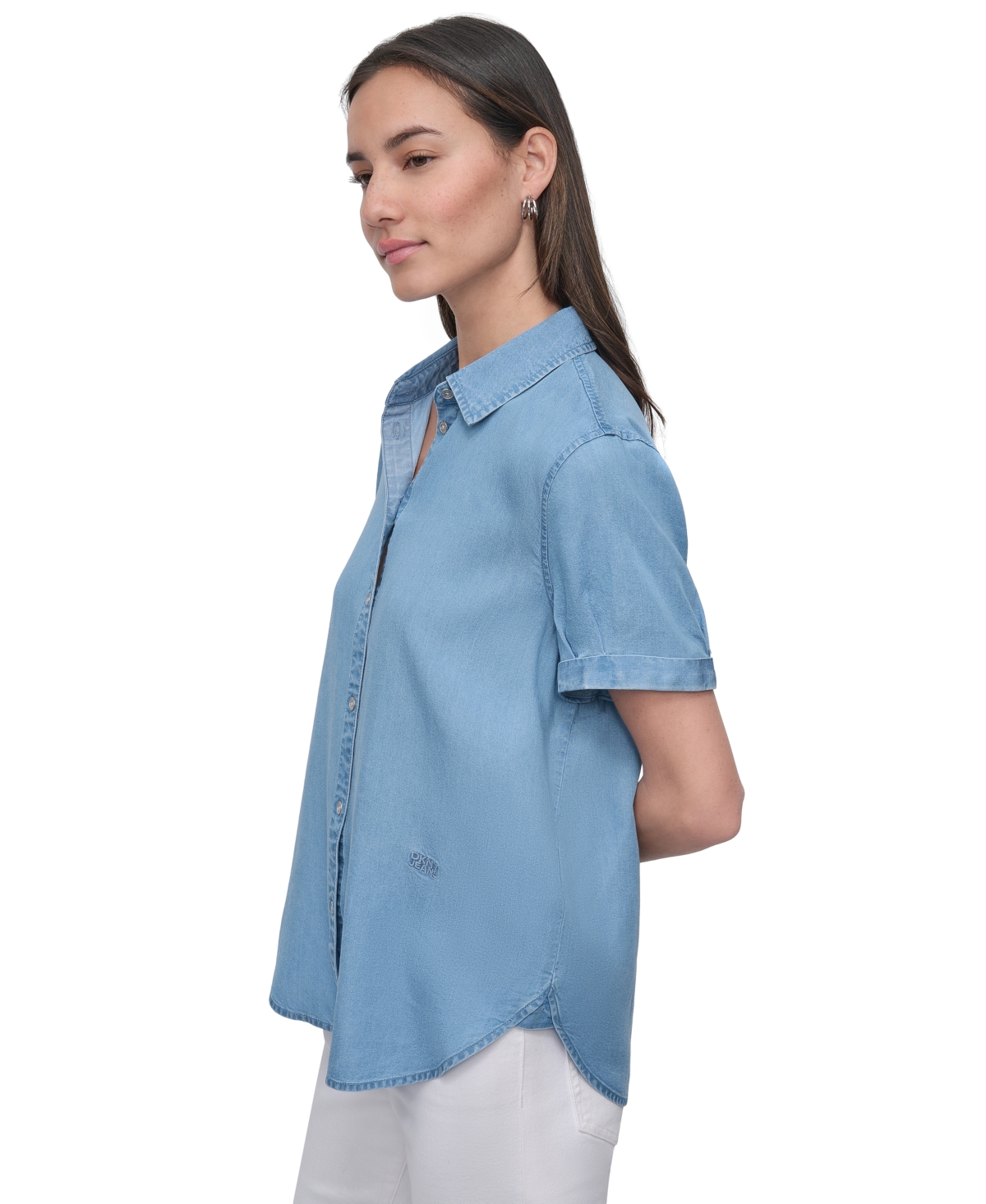 DKNY JEANS WOMEN'S ROLLED-SLEEVE BUTTON-UP SHIRT 