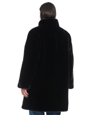 Plus Size Stand-Collar Faux-Fur Coat