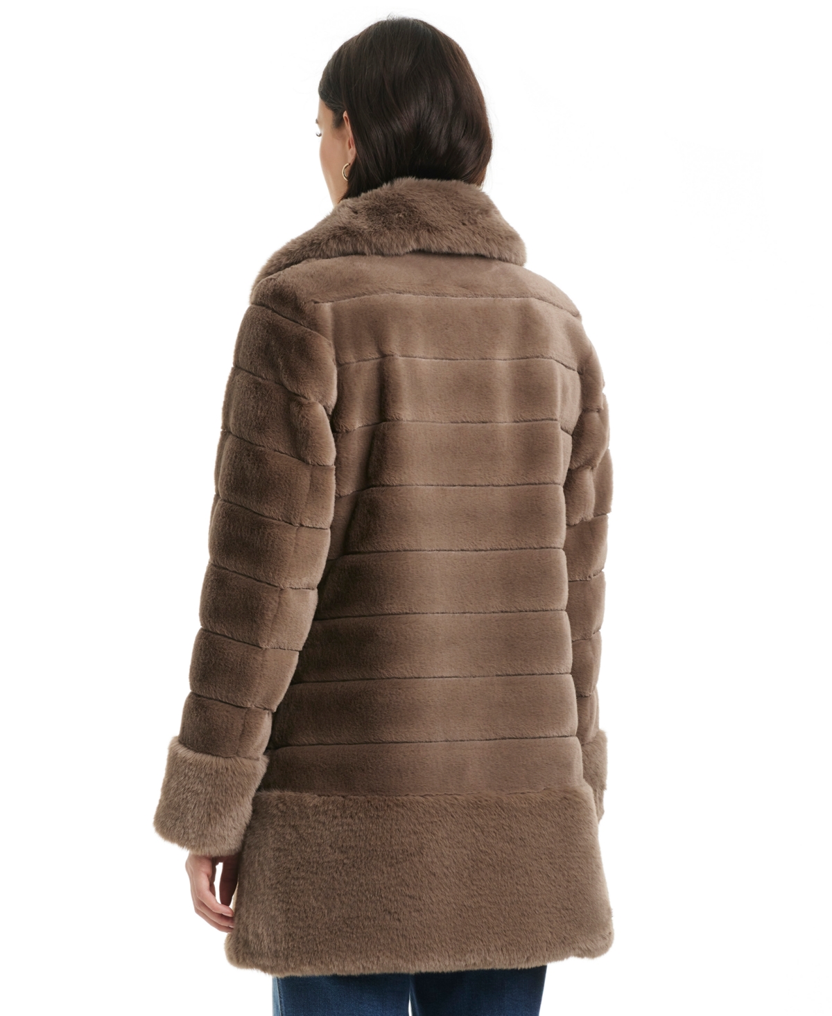 Jones New York Women's Faux-fur Notched-collar Coat In Brown
