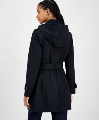 Women's Hooded Belted Zip-Front Raincoat