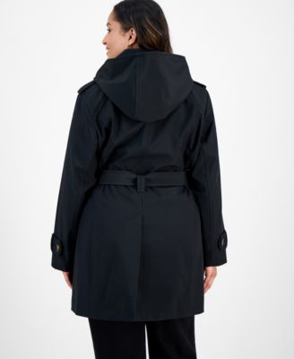 Plus Size Hooded Belted Raincoat