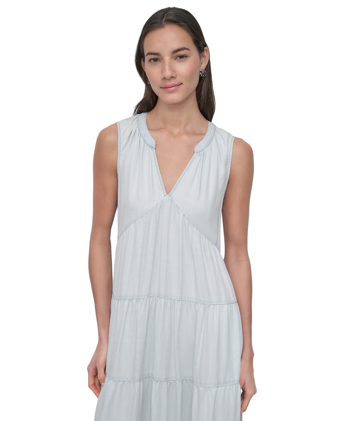 DKNY JEANS WOMEN'S SLEEVELESS TIERED MIDI DRESS 