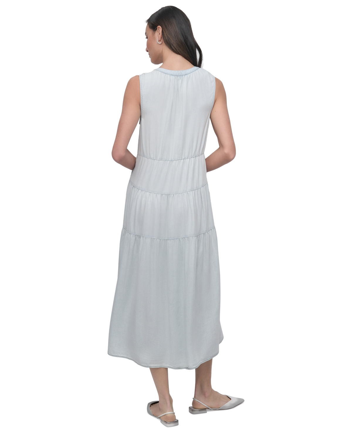 DKNY JEANS WOMEN'S SLEEVELESS TIERED MIDI DRESS 