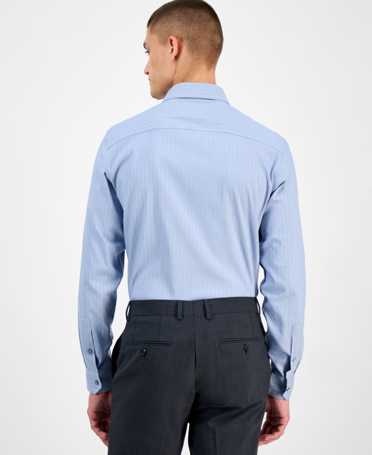 Alfani Men's Regular Fit 2-way Stretch Stain Resistant Dress Shirt, Created For Macy's In Blue