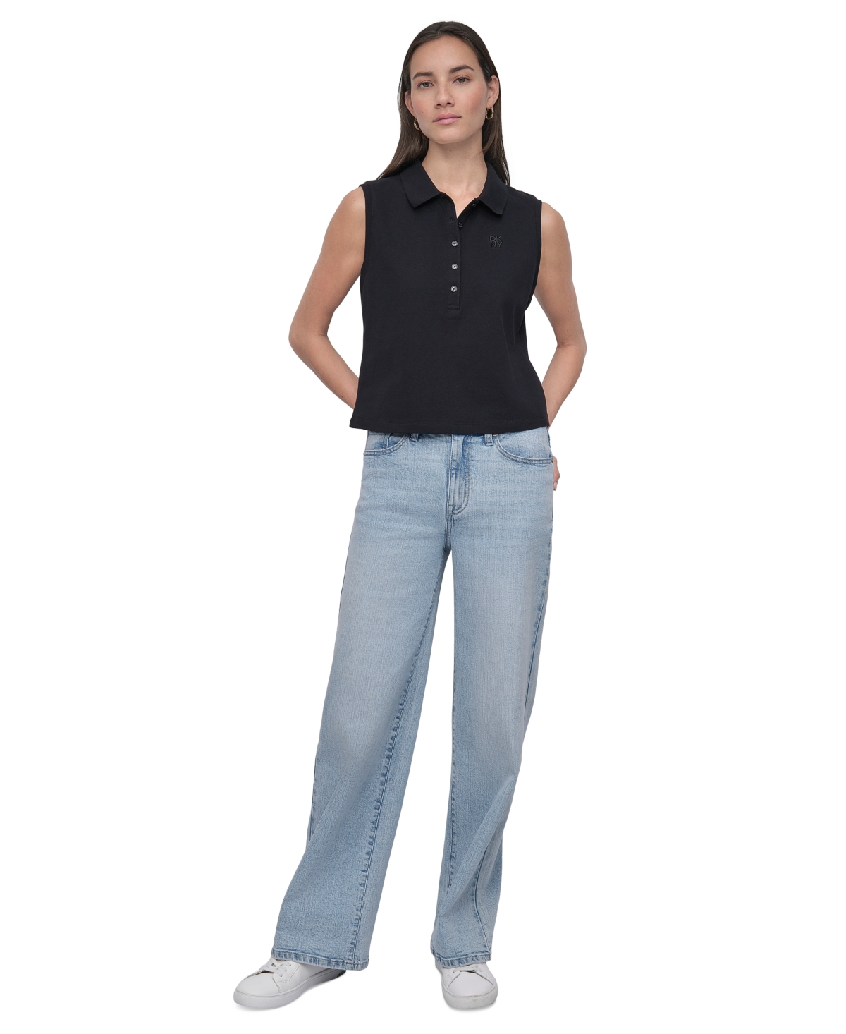DKNY JEANS WOMEN'S CROPPED SLEEVELESS POLO SHIRT 