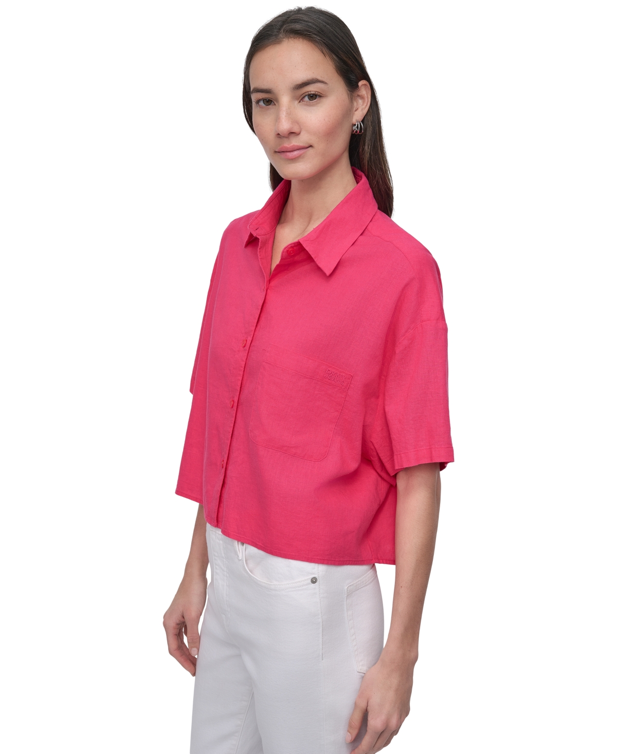 DKNY JEANS WOMEN'S OVERSIZED CROPPED SHIRT 