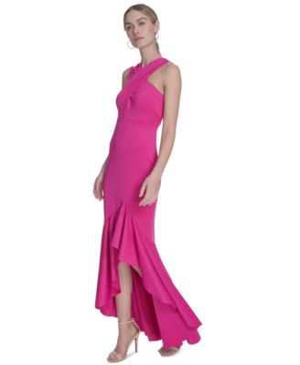 Women's Crossover-Neck Sleeveless Ruffle-Trim Gown 