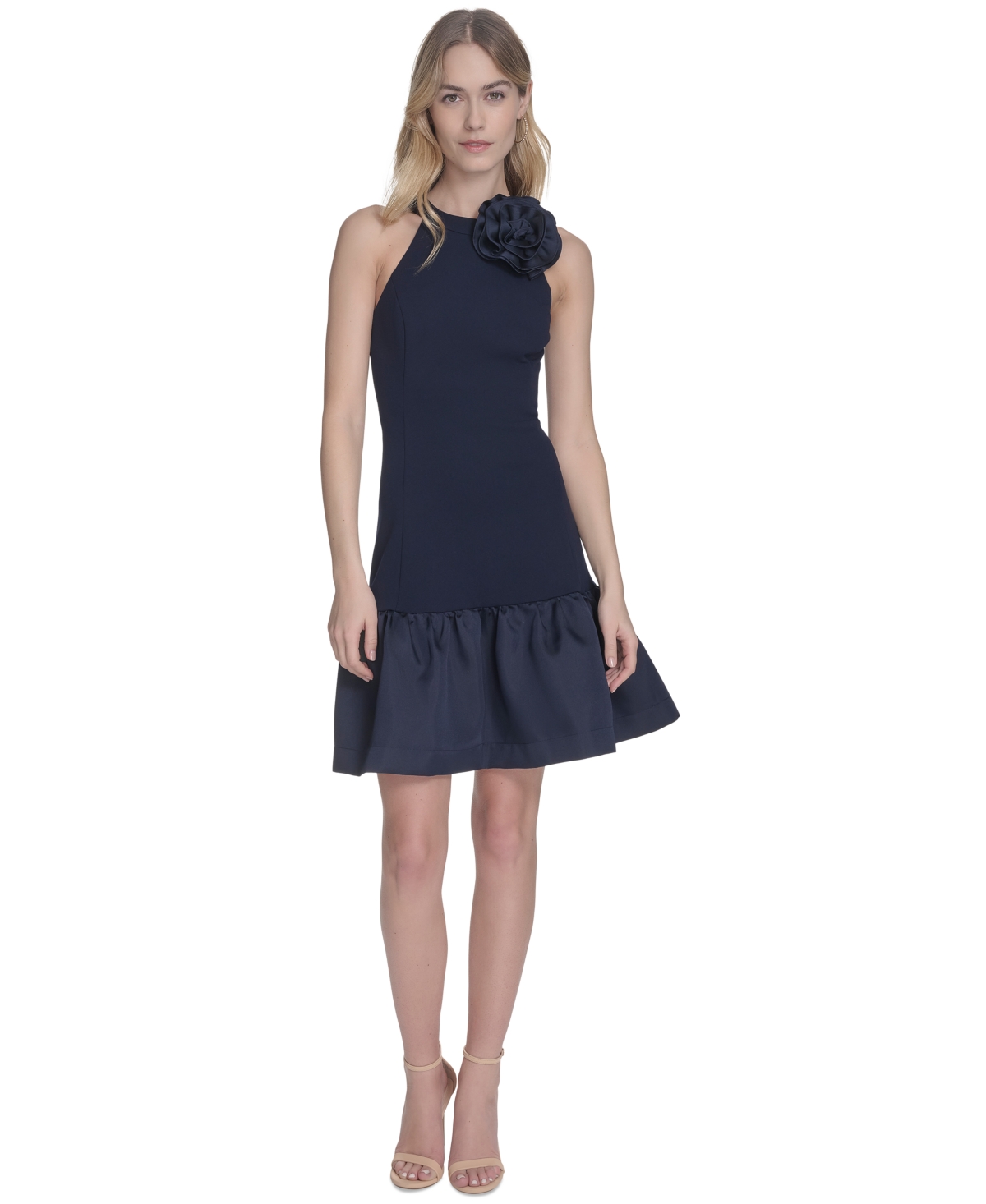Women's Taffeta Rosette Halter Dress - Nacy