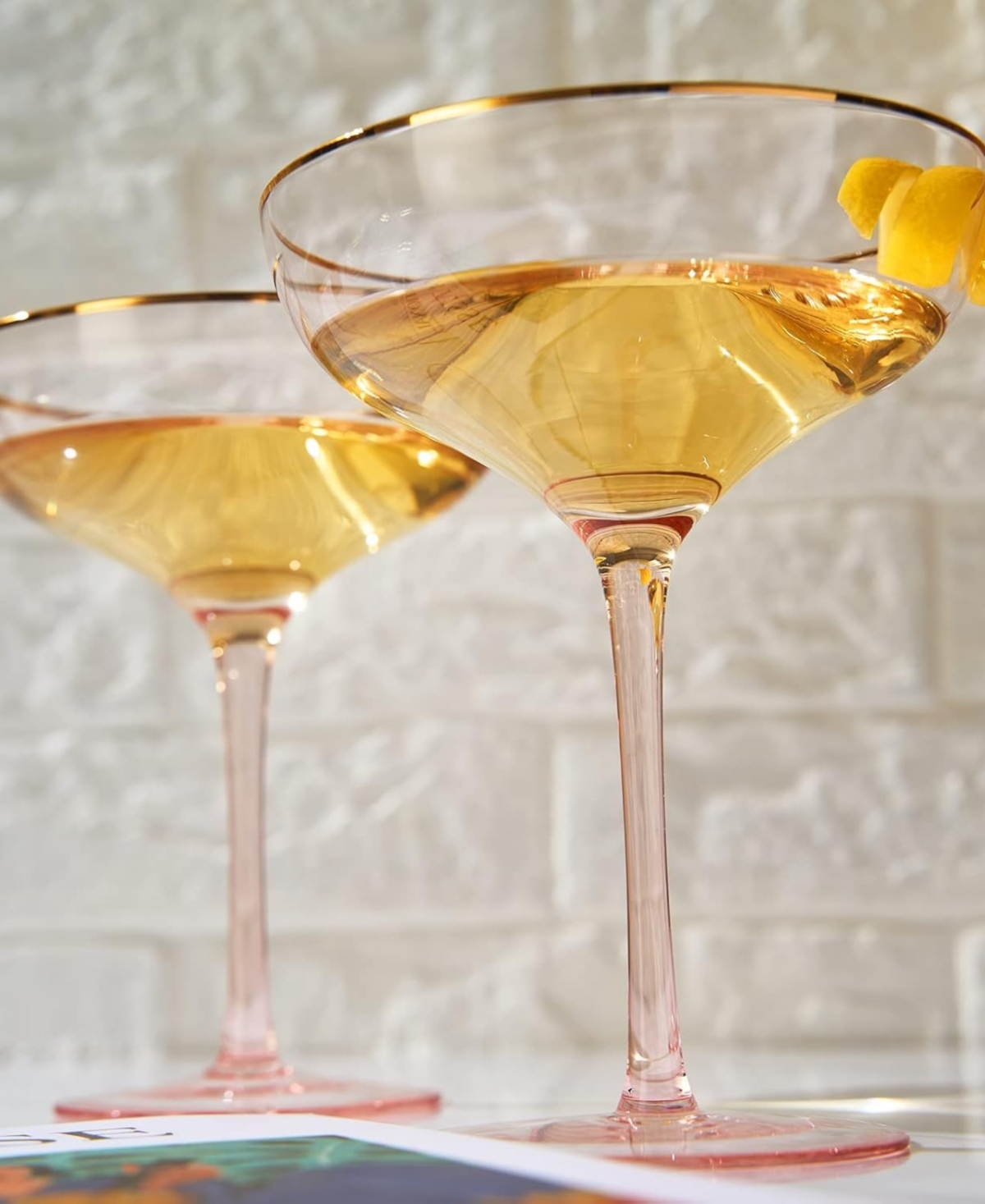 The Wine Savant Gilded Rim Coupe Glasses, Set Of 2 In Blush Pink