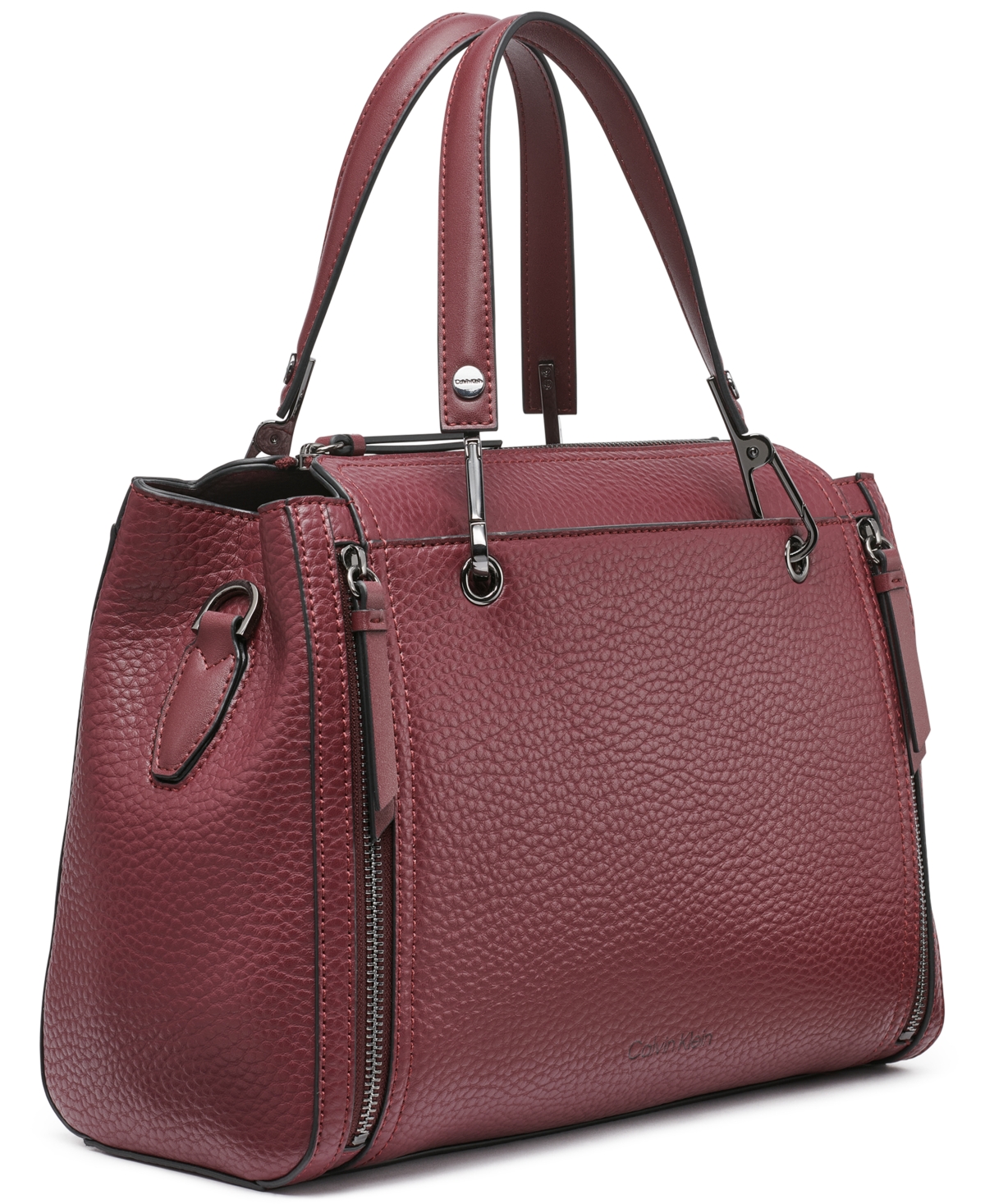 Calvin Klein Garnet Triple Compartment Top Zipper Satchel In Deep Rouge