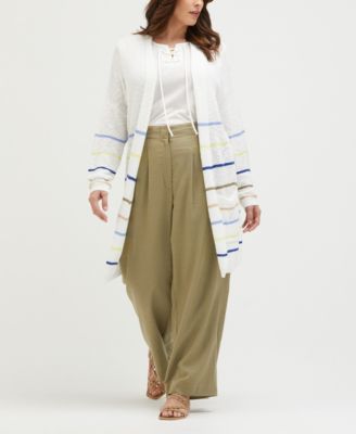 Plus Size Linen Blend Pleated Wide Leg Pants