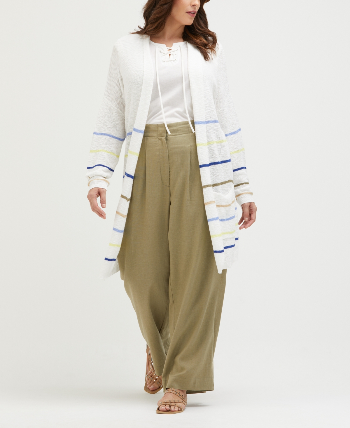 ELLA RAFAELLA PLUS SIZE LINEN BLEND PLEATED WIDE LEG PANTS 