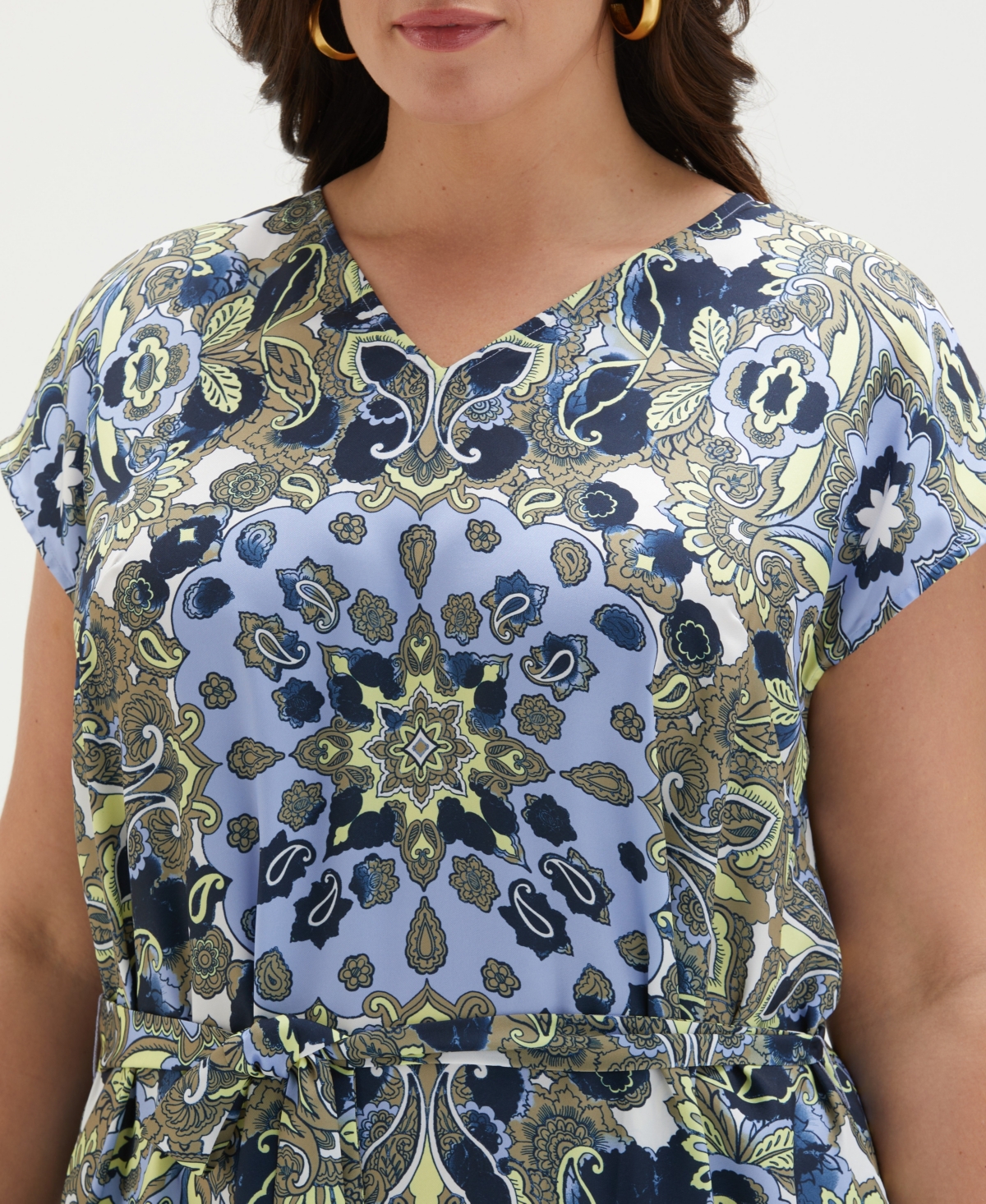 ELLA RAFAELLA PLUS SIZE SCARF PRINT SELF TIE SHORT SLEEVE DRESS 