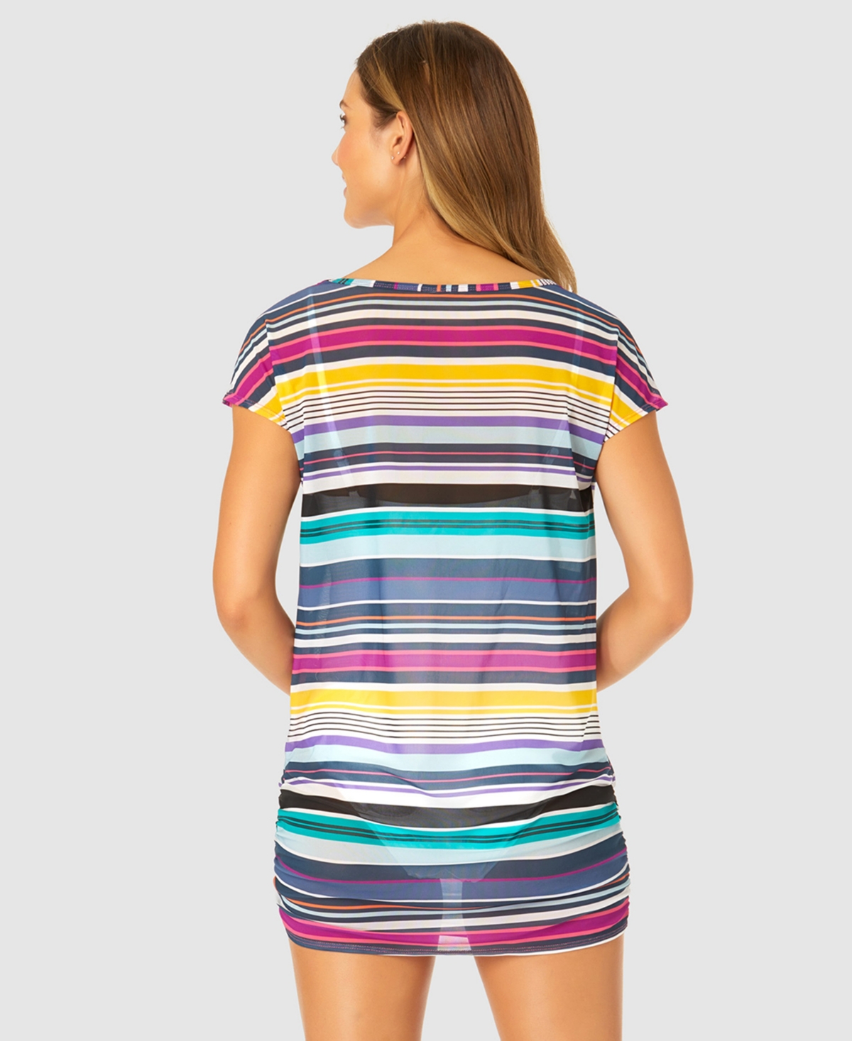 ANNE COLE WOMEN'S BARCODE STRIPE MESH T-SHIRT SWIM COVER-UP 