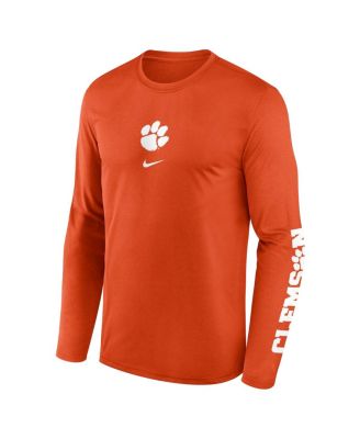 Men's Orange Clemson Tigers Primetime Center Lockup Two-Hit Legend Long Sleeve T-Shirt