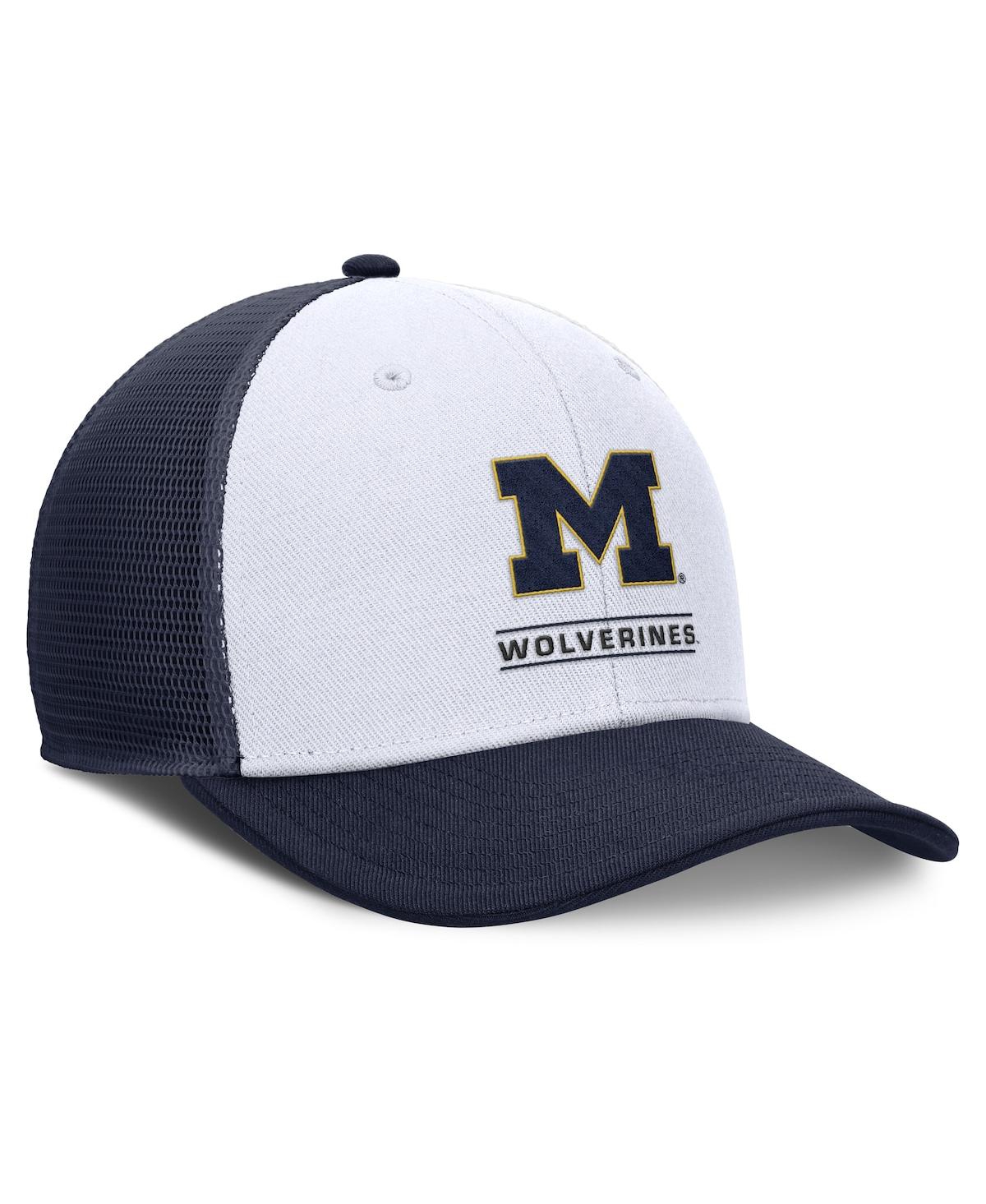 Jordan Men's White/navy Michigan Wolverines Rise Adjustable Trucker Hat In White,navy