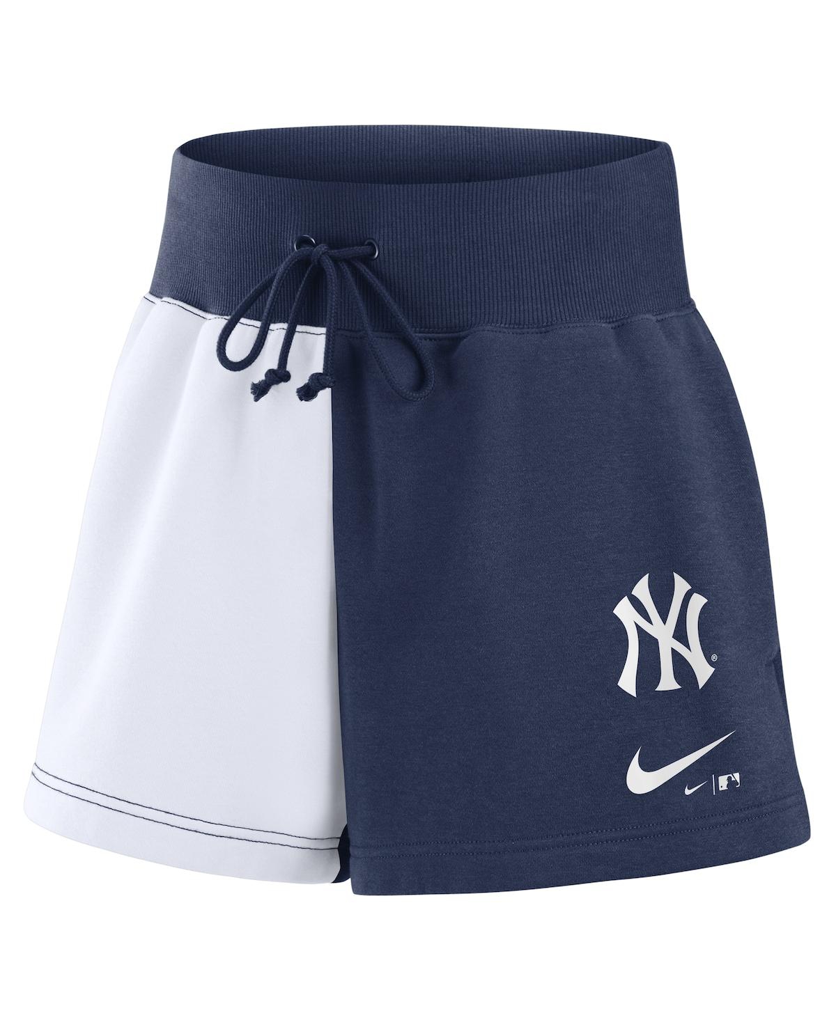 Nike Women's Navy/white New York Yankees Color-block Phoenix Fleece Lounge Shorts In Navy,white