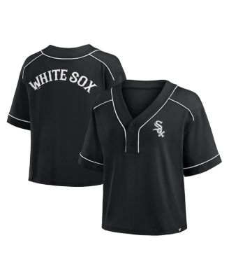 Fanatics - Women's Black Chicago White Sox Oversized Champ Game Midi Cropped V-Neck T-Shirt
